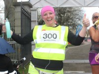 Claire Leane at the marathon finishing line on Saturday afternoon. Photo by Dermot Crean