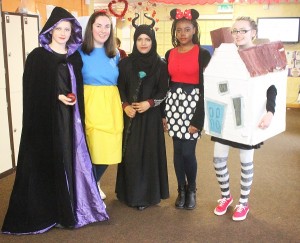 At The Presentation Secondary School 'Dress In Character Day' were, from left: Sarah Tansley, Rebecca Devane, Tanzin Akther, Shuyo Babatumde and Niamh Furlong. Photo by Gavin O'Connor. 