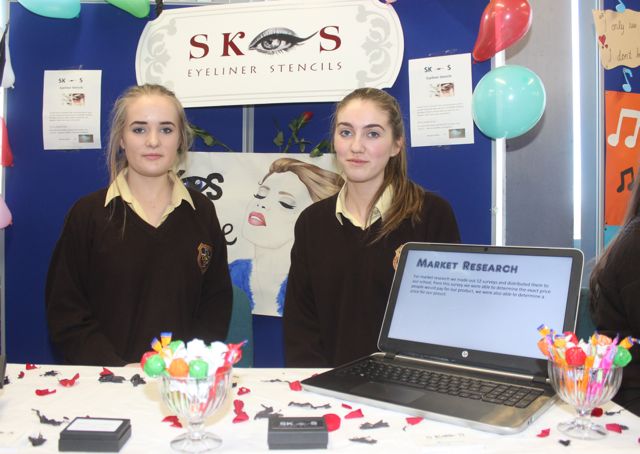 Presentation Listowel students Saidhbh Carmody and Kaylene Chute with their project at the County Final of the Kerry County Council Annual Student Enterprise Awards at IT Tralee on Friday. Photo by Dermot Crean