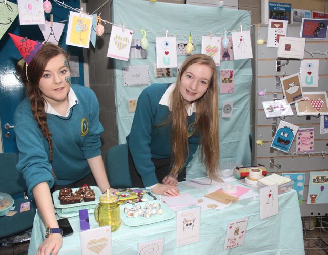 Mercy Mounthawk students Clodagh Thompson and Aoife King with 'Cam Cards' at the County Final of the Kerry County Council Annual Student Enterprise Awards at IT Tralee on Friday. Photo by Dermot Crean