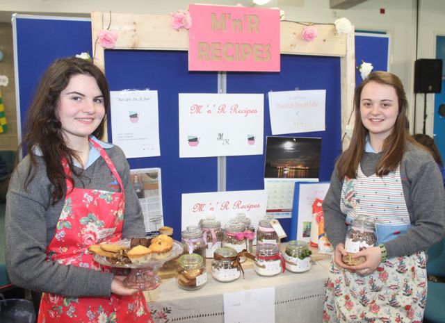 Tarbert Comprehensive students Megan Farrell and Roisin Noonan with 'M'n'R Recipes' at the County Final of the Kerry County Council Annual Student Enterprise Awards at IT Tralee on Friday. Photo by Dermot Crean