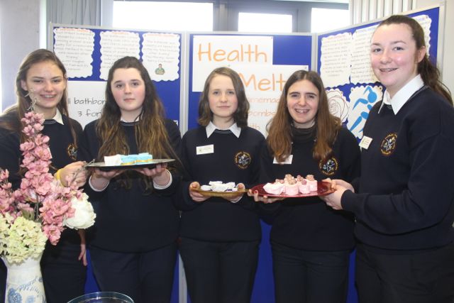 Scoil Phobail Sliabh Luachra students Johanna Stengel, Hannah Wright, Shauna Davies, Carmen Riera and Shona Gleeson with 'Health Melts' at the County Final of the Kerry County Council Annual Student Enterprise Awards at IT Tralee on Friday. Photo by Dermot Crean