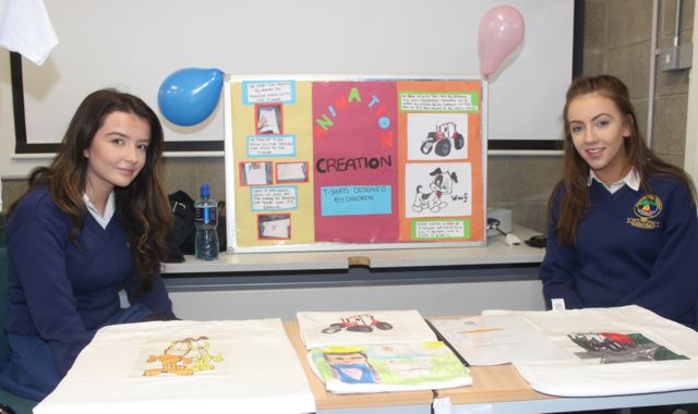 Pobalscoil Chorca Dhuibhne students Sarah Kennelly and Sarah O'Sullivan with 'Animation Creation' at the County Final of the Kerry County Council Annual Student Enterprise Awards at IT Tralee on Friday. Photo by Dermot Crean