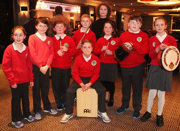 Derryquay National School at the choir performance for Seachtain Na Gaeilge, they were, from left: Eva Grace Moriarty, Ryan Houlihan, Thomas Sheehy, Costa Daskali, Siobhain Ui Dhonaill, Or;la Murphy, Oisin Gallagher, Jasmine Gillion and in front, Jack Kavanagh. Photo by Gavin O'Connor. 