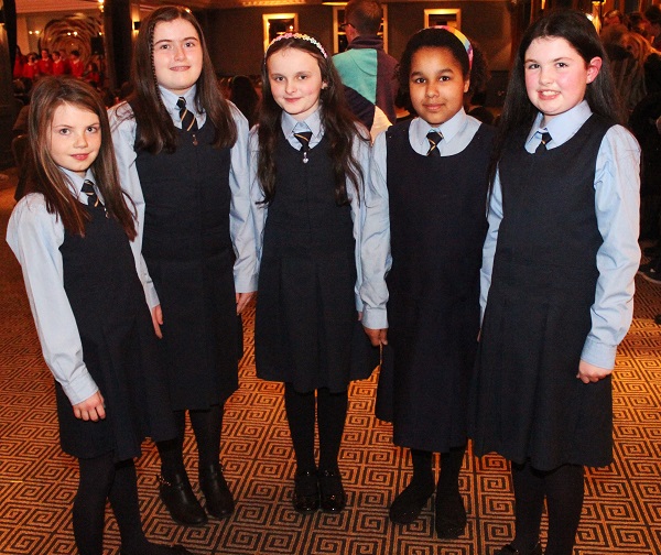 at the choir performance for Seachtain Na Gaeilge, they were, from left: Sandra Marshell, Clodagh McCluskey, Saoirse Doyle, Elana Looby, Ailisha Dalton. Photo by Gavin O'Connor. 