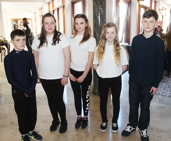 From Coláiste Gleann Lí, Daniel Burke, Emma Byrne, Snjezana Herbsts, Melanie Smyth and Gavin Mulivihill at the Kerry ETB 1916 commemoration event in The Rose Hotel. Photo by Gavin O'Connor. 