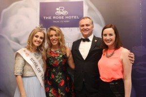 Rose of Tralee Elysha Brennan, Marie Donnellan, Daithi O Se and Sile Ni Dheargain at the official reopening of The Rose Hotel on Friday evening. Photo by Dermot Crean