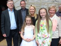 Caherleaheen NS pupil, Aoife Ross, who made her First Holy Communion at the Church of the Immaculate Conception in Rathass, joined by grandad John O'Shea, parents Mike and Carmel, sister Katie and grandmother, Paula O'Shea. Photo by Dermot Crean