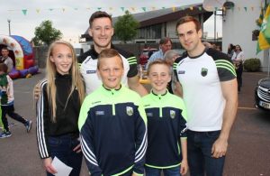 Kerry's Brian Kelly and Padraig O'Connor with Tara Kirby, Aaron McCabe and Cillian Boyle at the Kerry GAA Night of Champions at Kingdom Greyhound Stadium on Friday night. Photo by Dermot Crean
