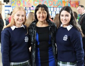Claire Dillon, Jackie Gavaghan and Aiveen Gavaghan at the Presentation Secondary School Graduation 2016. Photo by Gavin O'Connor. 
