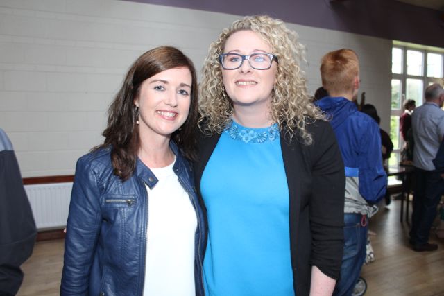 Two teachers moving on from Holy Family, Niamh Shanahan and Michelle O'Sullivan, at the Holy Family NS sixth class graduation at Our Lady and St Brendan's Church on Tuesday night. Photo by Dermot Crean