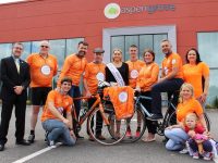 Launching the 'Cycle Against Suicide Tralee Spin Off' were, from left: John Drummey (Rose of Tralee), Kevin Finn (Cycle Against Suicide), Cormac Sertutxa, Jim Breen (Cycle Against Suicide), Deputy Michael Healy Rae, Danielle O'Sullivan (2016 Kerry Rose), Colin Aherne, Grace O'Donnell, Sean Ryan, Clodagh Moynhan, Mags O'Halloran and Charlie Brennan. Photo by Gavin O'Connor.