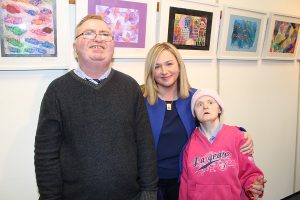 Lawrence Kelly, Maria Griffin and Maura Carmody at the Mount Eagle Lodge, Kerry Parents and Friends Association art exhibition. Photo by Gavin O'Connor. 