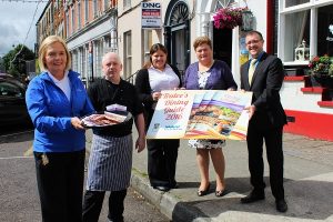 Launching the Tralee Dining Guide were, from left: Nuala Dawson (Dawsons Restuarant), Michael McDonald (Denny Lane), Christina Dureke (Tralee Chamber Alliance), Trina Hoolihan  (Tralee Chamber Alliance), and John Drummey  (Tralee Chamber Alliance). Photo by Gavin O'Connor. 