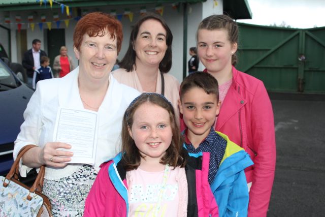 Bernie O'Sullivan, Andrea Lyons, Ria Quirke, Ryan Hand and Chloe Quirke, Tralee at the Friends of University Hospital Kerry Gala Benefit night at Kingdom Greyhound Stadium on Friday night. Photo by Dermot Crean