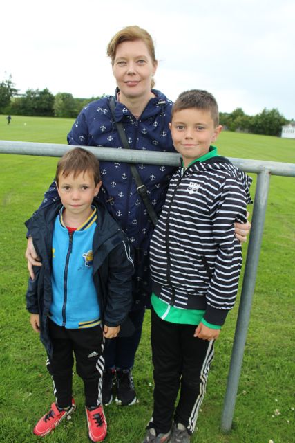 Kay, Jake and Luke O'Connor at the Tommy Naughton Memorial Soccer Match at Tralee Dynamos pitch in Cahermoneen on Friday night. Photo by Dermot Crean