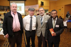 Larry Keane, Michael Healy Rae, Shaban Alomary and Azim Anwarul at the Kerry Islamic Cultural Exhibition on Saturday in the Brandon Hotel. Photo by Dermot Crean