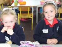 Karen O'Brien and Roisin Reidy on their first day at school at Listellick NS on Wednesday. Photo by Dermot Crean