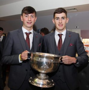 Ballymac's  Tomas O Connor and Michael Reidy with the Tom Markham Cup following the Kerry Minor Teams victory over Galway in the All Ireland.