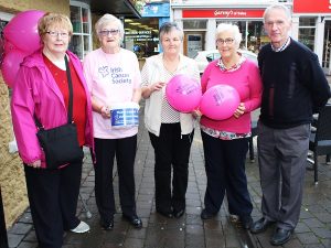 At Irish Cancer Society the Paint it Pink coffee morning were, from left: Eileen King, Chriss Griffin, Mary O'Halloran, Maureen Roach, Pat Flaherty. Photo by Gavin O'Connor.