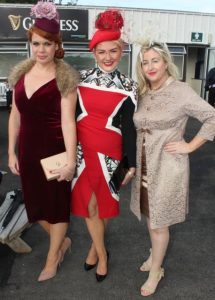 Aisling Kelleher, Kinsale, with eventual winner of the Best Dressed Lady competition Louise Allen from Meath and Ellen Martin from Cork at the McElligott's Honda Ladies Day at Listowel Races on Friday. Photo by Dermot Crean