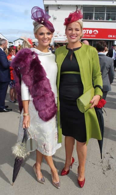 Margaret Hynes Cahill, Ardfert and Diane Jeffers of Jasmine Boutique, Tralee, at the McElligott's Honda Ladies Day at Listowel Races on Friday. Photo by Dermot Crean