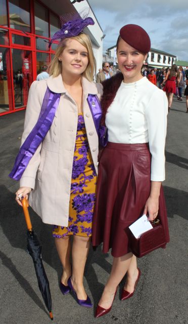 Sharon O'Connor, Ballybunion and Helen Slater, Killarney, both from The Brehon Hotel, at the McElligott's Honda Ladies Day at Listowel Races on Friday. Photo by Dermot Crean