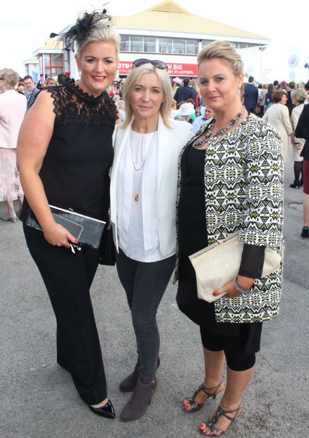 Lisa Ferriter, Sarah Fitzgibbon and Caroline Daly, Tralee, at the McElligott's Honda Ladies Day at Listowel Races on Friday. Photo by Dermot Crean