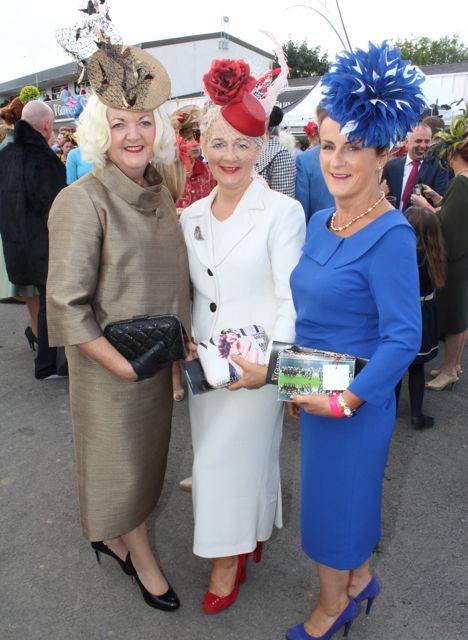 Mary O'Halloran, Dublin, Anne Lenigan, Wilton and Maria Stack, Listowel, at the McElligott's Honda Ladies Day at Listowel Races on Friday. Photo by Dermot Crean