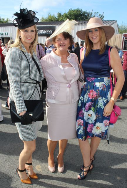 Carol Woulfe, Abbeyfeale, Hannah Mai Collins, Athea and Michelle Parkinson, Melbourne/Athea, at the McElligott's Honda Ladies Day at Listowel Races on Friday. Photo by Dermot Crean