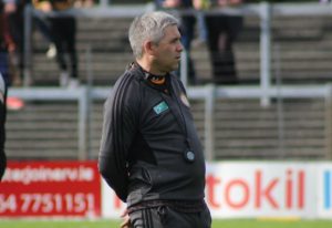 Austin Stacks manager Stephen Stack surveying his side before throw in of the Kerry Senior Club Championship Final against Dr Crokes on Saturday. Photo by Dermot Crean. 
