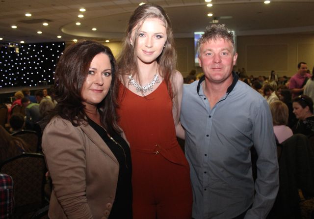 Mags O'Grady, Amy Fealy and Ger O'Grady at the Lip Sync Battle for Ballyduff GAA at the Brandon Hotel on Saturday night. Photo by Dermot Crean