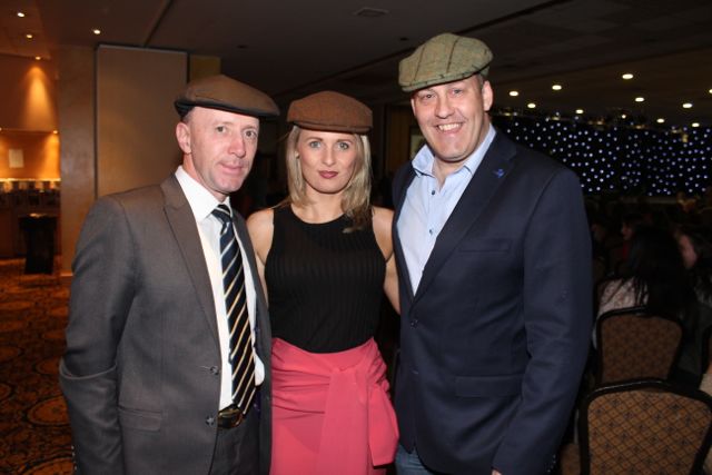 Hats for all...Judges Michael Healy Rae, Elaine Kinsella and Brian Purcell at the Lip Sync Battle for Ballyduff GAA at the Brandon Hotel on Saturday night. Photo by Dermot Crean