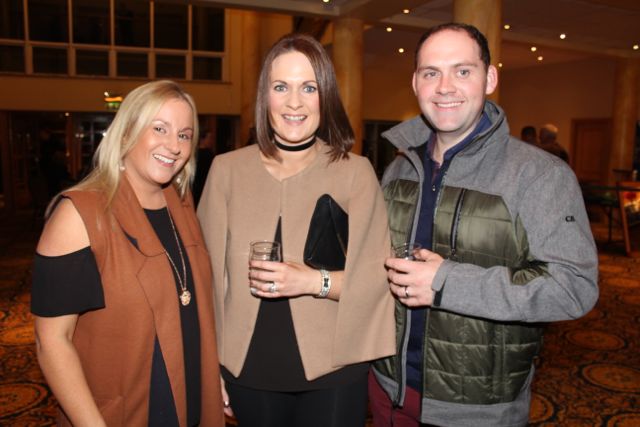Mairead O'Connor, Lorraine Quinlan and Johnny Quinlan at the Lip Sync Battle for Ballyduff GAA at the Brandon Hotel on Saturday night. Photo by Dermot Crean