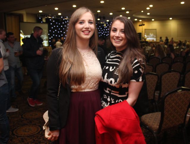 Siobhan O'Connor and Amy Joy at the Lip Sync Battle for Ballyduff GAA at the Brandon Hotel on Saturday night. Photo by Dermot Crean