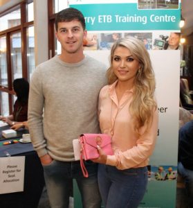 Darragh O'Sullivan who did a Beauty Therapy Traineeship, pictured with boyfriend Fergal Mansell, at the Kerry ETB Presentation of Certificates ceremony in The Rose Hotel on Wednesday. Photo by Dermot Crean