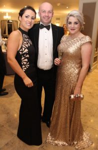 Caroline Sugrue Scroope, John Scroope and Alison Nulty at the Pieta House Masquerade Ball in The Rose Hotel on Friday night. Photo by Dermot Crean
