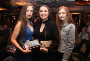 Abby Dolan, Ally McCord and Alex O'Sullivan at the John Mitchels 'Strictly Come Dancing' in Ballygarry House Hotel on Sunday night. Photo by Dermot Crean