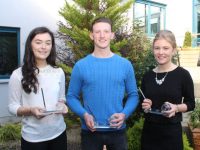 Leaving Cert 2016 students Caoimhe Barry Walsh (625 pts), Donagh O Buachalla (575 pts) and Emma Leahy (575 pts) at the Mercy Mounthawk awards for high-achieving students in State exams on Saturday. Photo by Dermot Crean