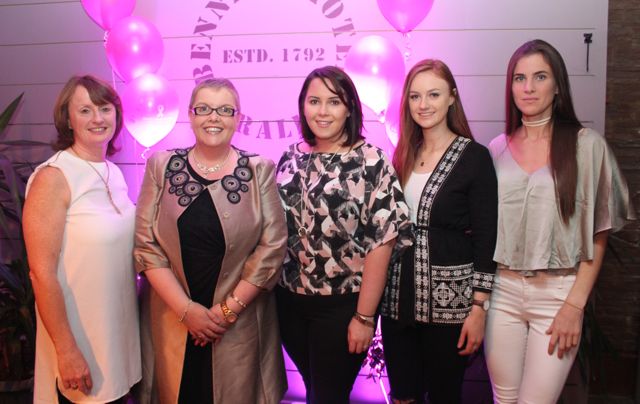 Breda O'Grady, Marie Kearney, Karen O'Connor, Niamh O'Grady and Aoife Flaherty, at the 'Think Pink, Think Positive' event at Benners Hotel on Thursday night. Photo by Dermot Crean