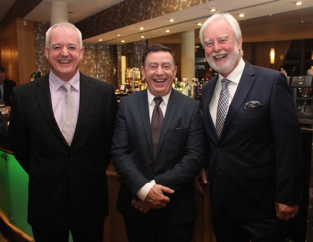 Albert Quinlan, John Collins and Sean Ahern at the Tralee Golf Club Captain's Dinner at the Ballyroe Heights Hotel on Saturday night. Photo by Dermot Crean