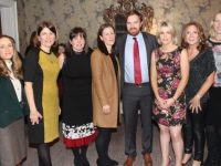 Co-MC for the evening, RTE star Bernard O'Shea, with Ailbhe Keogan, Aine O'Dwyer, Liz Moore, Caroline Hayes, Jennifer Barry, Catherine Keane and Susan Keane at the Aughacasla NS Fashion Show at the Rose Hotel on Friday night. Photo by Dermot Crean