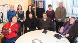The meeting of the Tralee Access Group on Wednesday morning. Front from left; George Dineen, Helen Fitzgerald, James Fitzgerald, Anne O'Brien. Back from left; Petrina Comerford, Mary Carroll, National Advocacy Service; Aine O'Sullivan, Disability Federation of Ireland; Jean Foley, Kerry County Council Access Officer; Caroline Robson NCBI and Eugene O'Sullivan. Photo by Dermot Crean