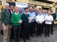 Pictured at the Kerryman Captain's Challenge on Saturday last, from left: Desmond Fitzerald, Mike Mercer, Captain Castlegregory GC, Mags Hayes, Tralee, Tom Moriarty, Jenny Pigott, Dooks, Tomm King, Castlegregory, Paul Brennan, Sports Editor The Kerryman, Julianne Browne, Castleisland, David Walsh, Parknasilla, Patrician Goodwin, Lady President Mary Calnan, Carmel Kearney and Eddie Hanafin, Castlegregory.