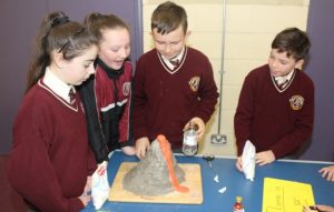 Jessica Raymond, Riona Downey, Jack McBride and Darragh O'Connor at Science Day in Holy Family School on Friday. Photo by Dermot Crean