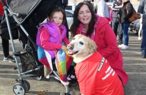 Polly Jones and Eve Savage with 'Joey' at the Laura Shanahan Memorial Walk in aid of Ronald McDonald House on Sunday. Photo by Dermot Crean