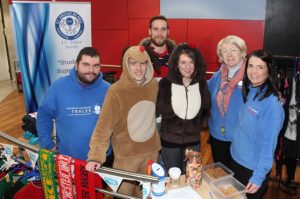 Manning the ITT SVP stand at the Christmas Market at IT Tralee on Thursday, were at back, Steven Healy, in front Aodan Bolustrom, Ruairi Fry, NIamh Blackburn, Judy McCarthy and Maeve Leahy. Photo by Dermot Crean