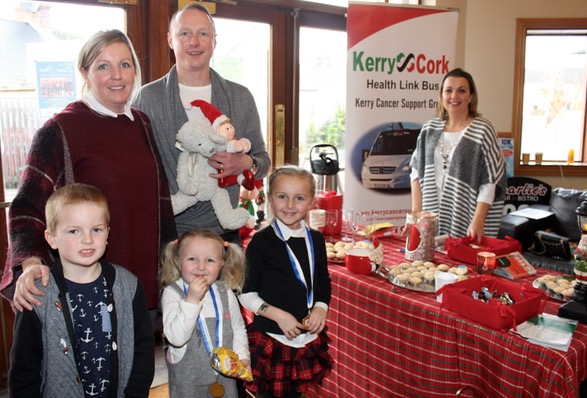 Grainne O'Sullivan (right) with Claire and Danny Leane, Jayden Collins, Mia and Taylor Kate Leane at the Kerins O'Rahillys Christmas Fair on Sunday afternoon. Photo by Dermot Crean