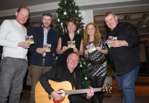 Mary Lynch and Pamela O'Connor with members of Spailpín, Gerry Moloney, Tom Slattery, Joe O'Connor and Willie Kelly at the launch of Spailpín's CD at The Ashe Hotel on Friday night. Photo by Dermot Crean
