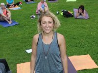 Maeve Ferris who organised the Charity Yoga Class in the Town Park on Wednesday. Photo by Dermot Crean